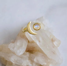 Load image into Gallery viewer, Mesa Blue Moonstone Crescent Moon Ring - Gold