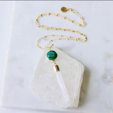 Load image into Gallery viewer, Mesa Blue Malachite and Selenite Long Necklace
