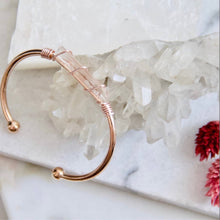 Load image into Gallery viewer, Mesa Blue Rose Gold Wire Wrapped Quartz Cuff Bracelet
