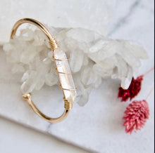 Load image into Gallery viewer, Mesa Blue Gold Wire Wrapped Quartz Cuff Bracelet
