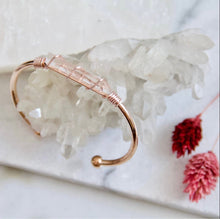 Load image into Gallery viewer, Mesa Blue Rose Gold Wire Wrapped Quartz Cuff Bracelet
