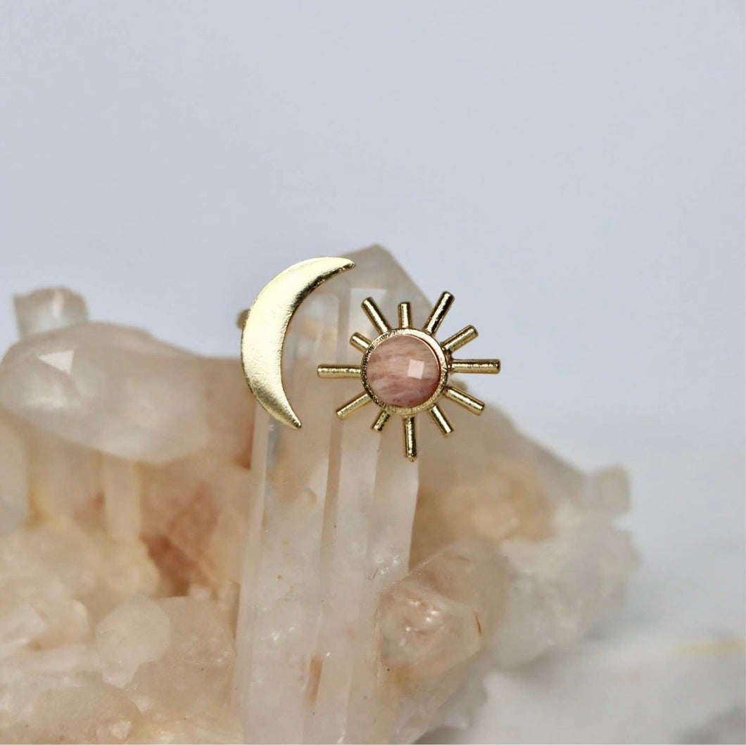 Mesa Blue Peach Moonstone Sun and Moon Ring