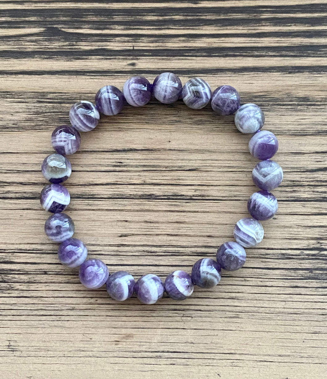 Chevron Amethyst Beaded Stretch Bracelet