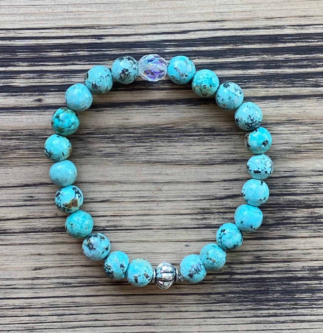 African Turquoise Beaded Stretch Bracelet