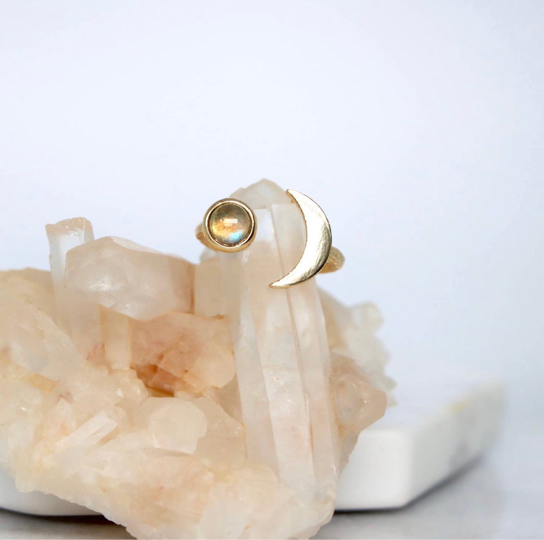 Mesa Blue Labradorite Crescent Moon Ring