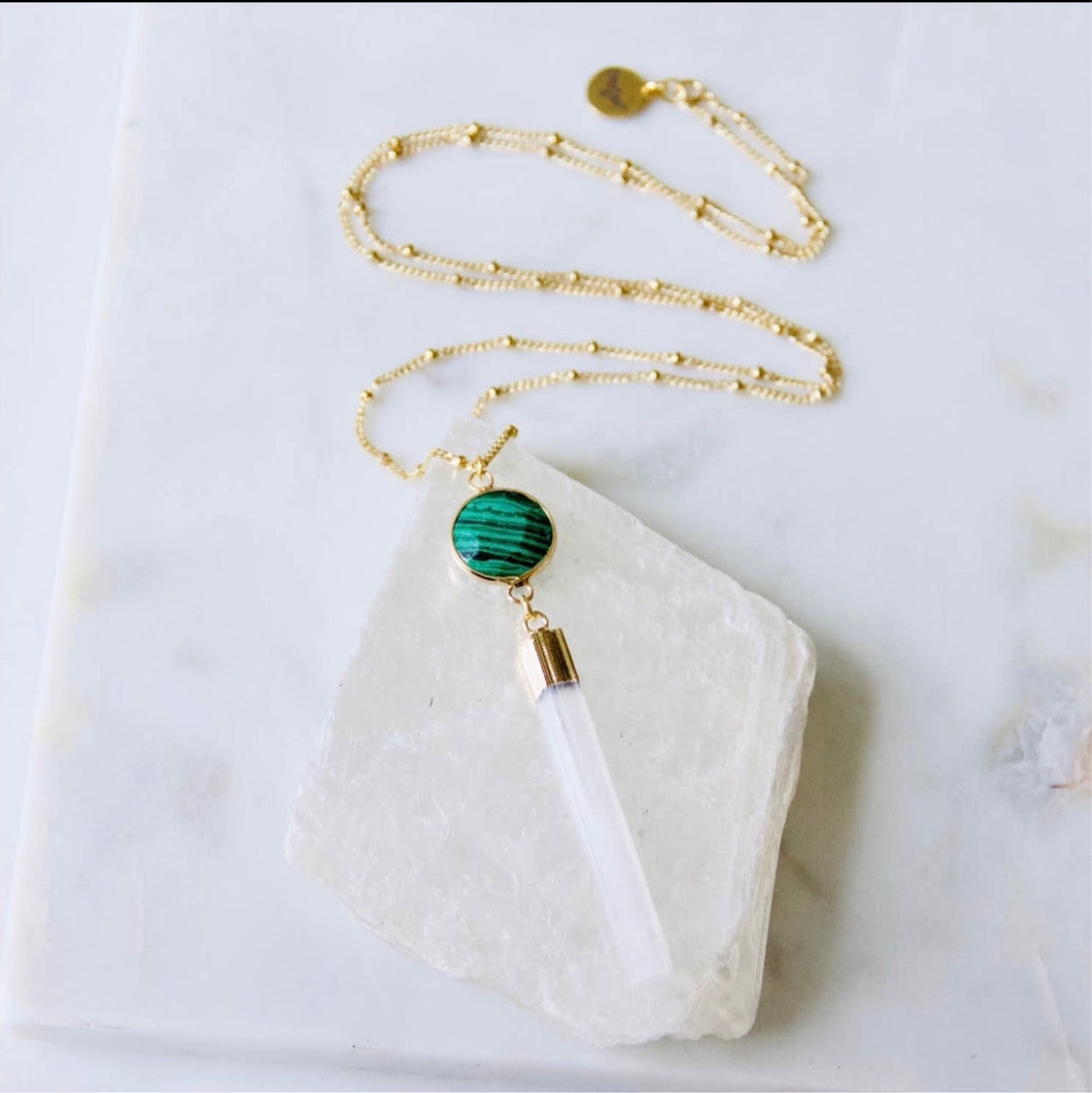 Mesa Blue Malachite and Selenite Long Necklace