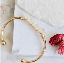 Load image into Gallery viewer, Mesa Blue Gold Wire Wrapped Quartz Cuff Bracelet
