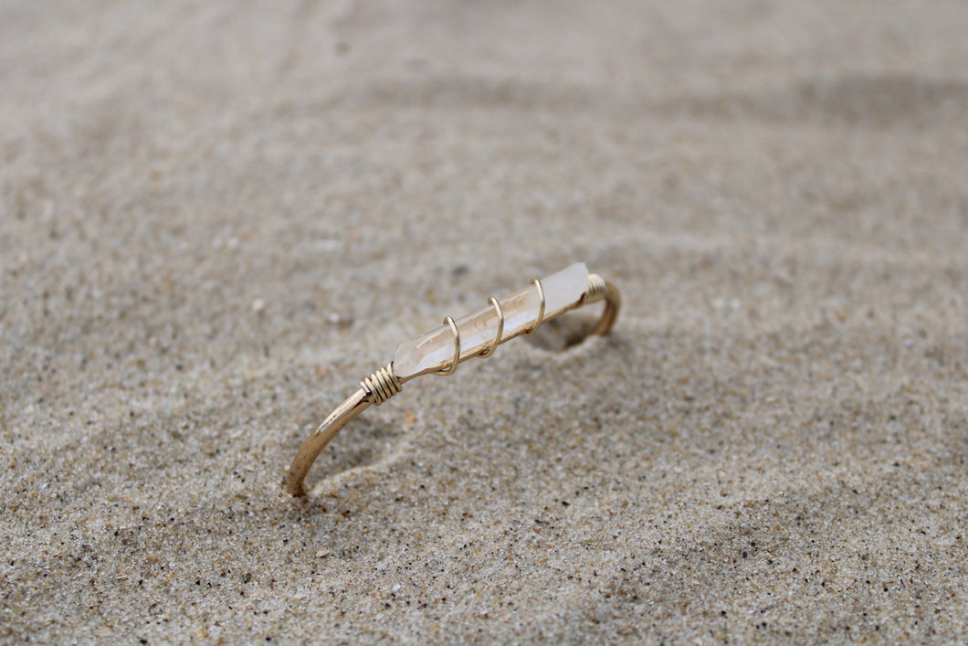 Mesa Blue Gold Wire Wrapped Quartz Cuff Bracelet