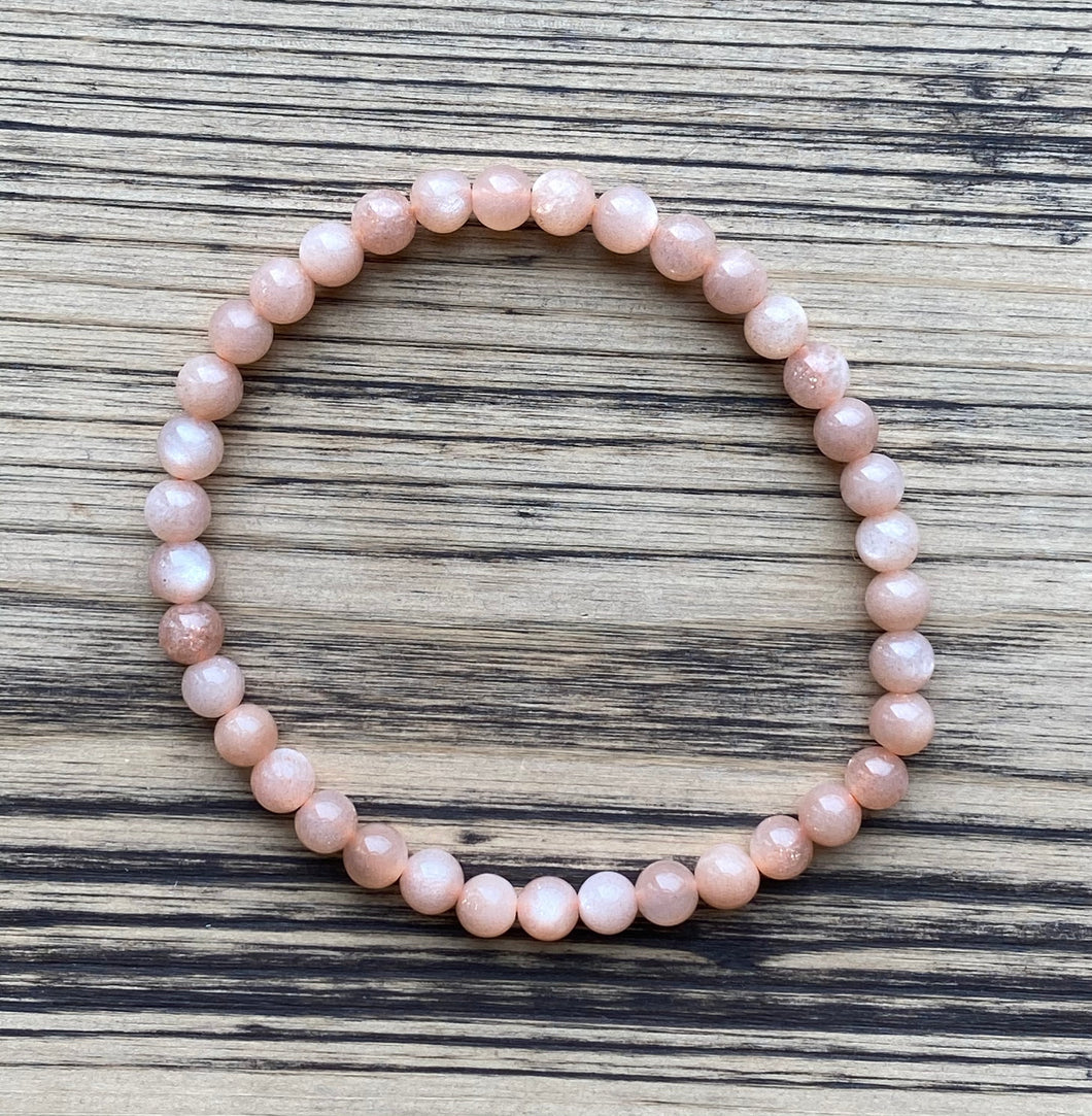 Peach Moonstone Beaded Stretch Bracelet