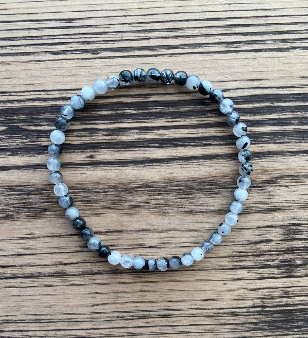 Black Rutilated Quartz Beaded stretch Bracelet