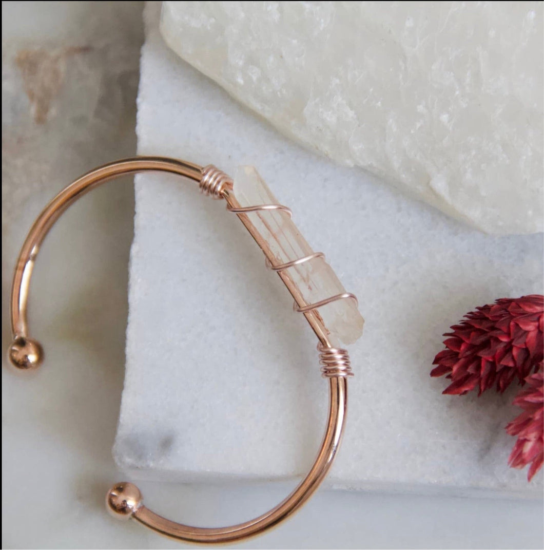 Mesa Blue Rose Gold Wire Wrapped Quartz Cuff Bracelet