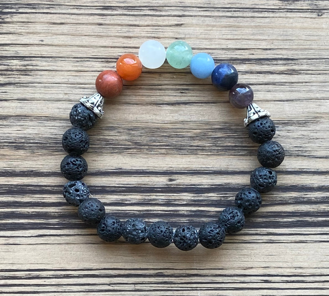 Chakra Lava Rock Beaded Stretch Bracelet