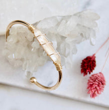 Load image into Gallery viewer, Mesa Blue Gold Wire Wrapped Quartz Cuff Bracelet
