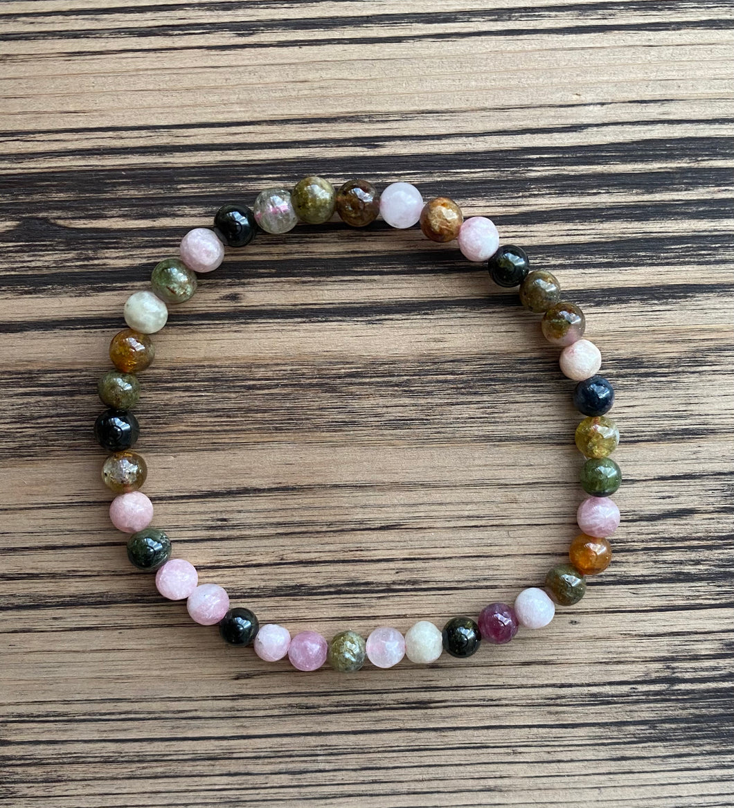 Pink Mixed Tourmaline Beaded Stretch Bracelet